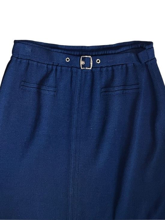 St. John Sport Women’s Sz M Navy Blue Santana Knit Midi Skirt Buckle Belt - Picture 3 of 7
